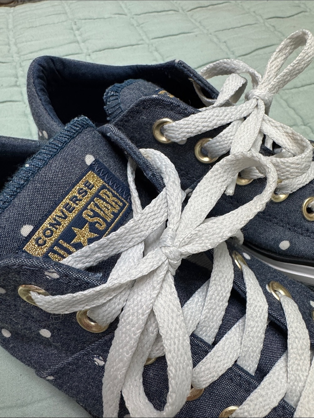 Converse Navy Polka Dot Low-Top Sneakers with White Accents - Picture 7 of 8